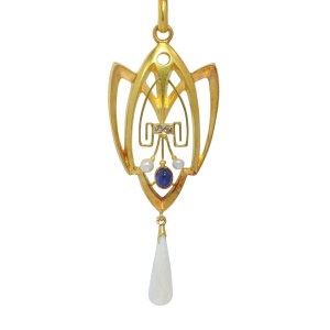 Romantic Whiplash: Art Nouveau Pendant with Diamonds, Sapphire, and Rare Pearl